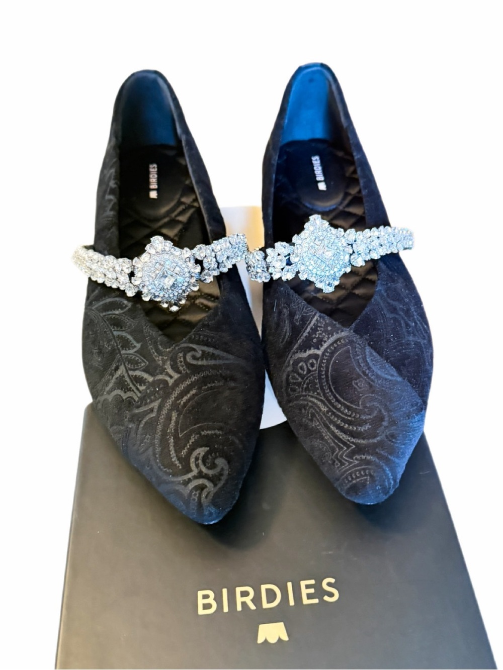 Like New Birdies! The Goldfinch Cavier Velvet Jeweled Bracelet Flat Shoe  9.5